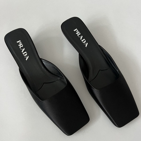 Prada Shoes - Prada satin mules in black